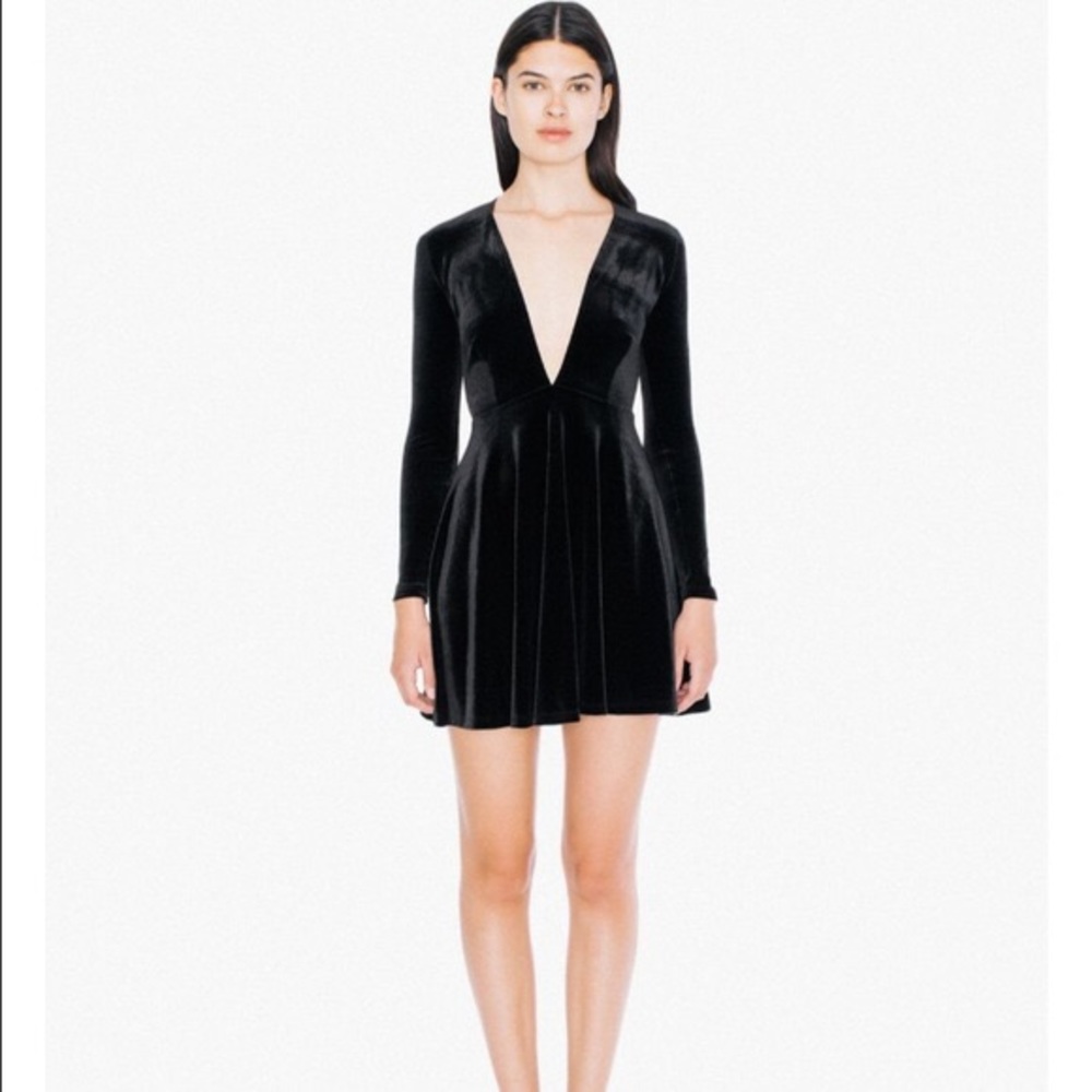 NEW American Apparel Black Velvet Dress Deep V